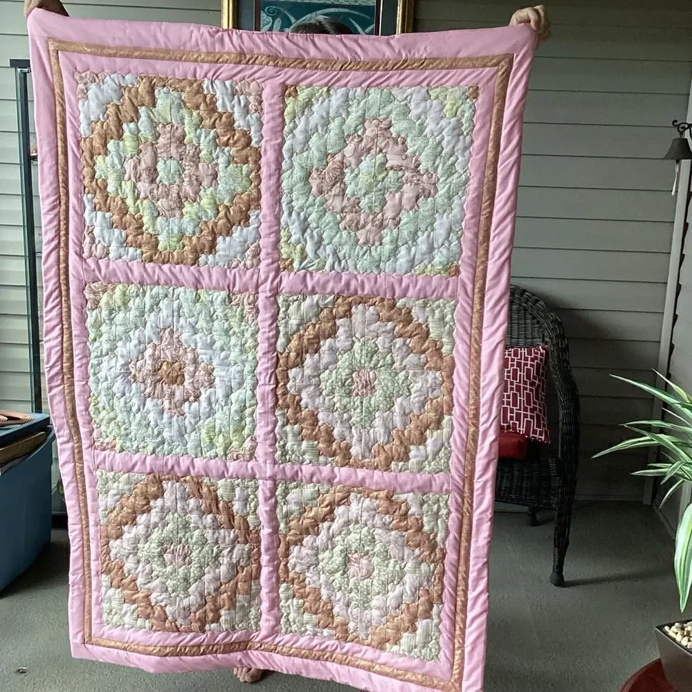 NWT. Hand Crafted Large Lap Quilt in Pinks